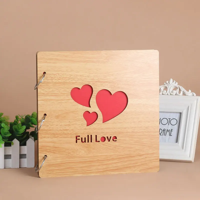 Custom Photo Books to Retain Good Memories Big Photo Album 16 inch DIY Wedding Scrapbook Love Heart Wood Photoalbum Stickers