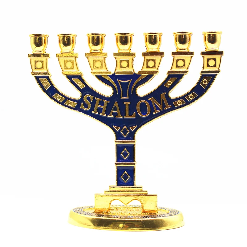 Jerusalem Menorah Shalom Blue Jewish Menorah