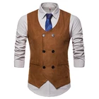 Мужской костюмный жилет американского размера, двубортный жилет с карманами, повседневный стильный однотонный жилет из смешанной замши, Приталенный жилет для мужчин