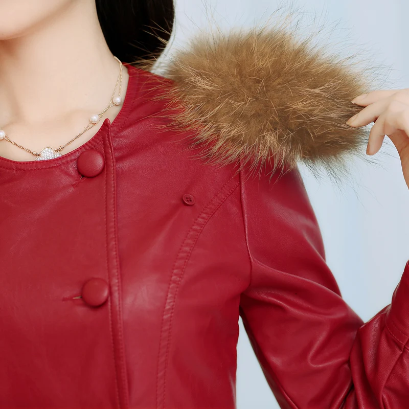 Новинка 2017 Осеннее кожаное пальто Ms. тонкая кожаная мотоциклетная куртка с