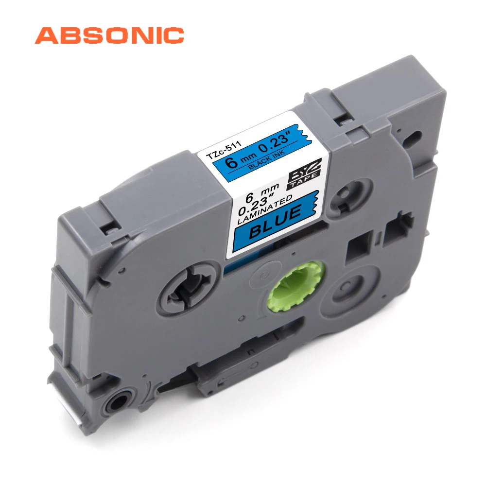 Absoonic TZe лента 6 мм TZe-511 TZe511 TZ-511 черный на голубом совместимый для Brother P-touch PT-D210 PT-H110