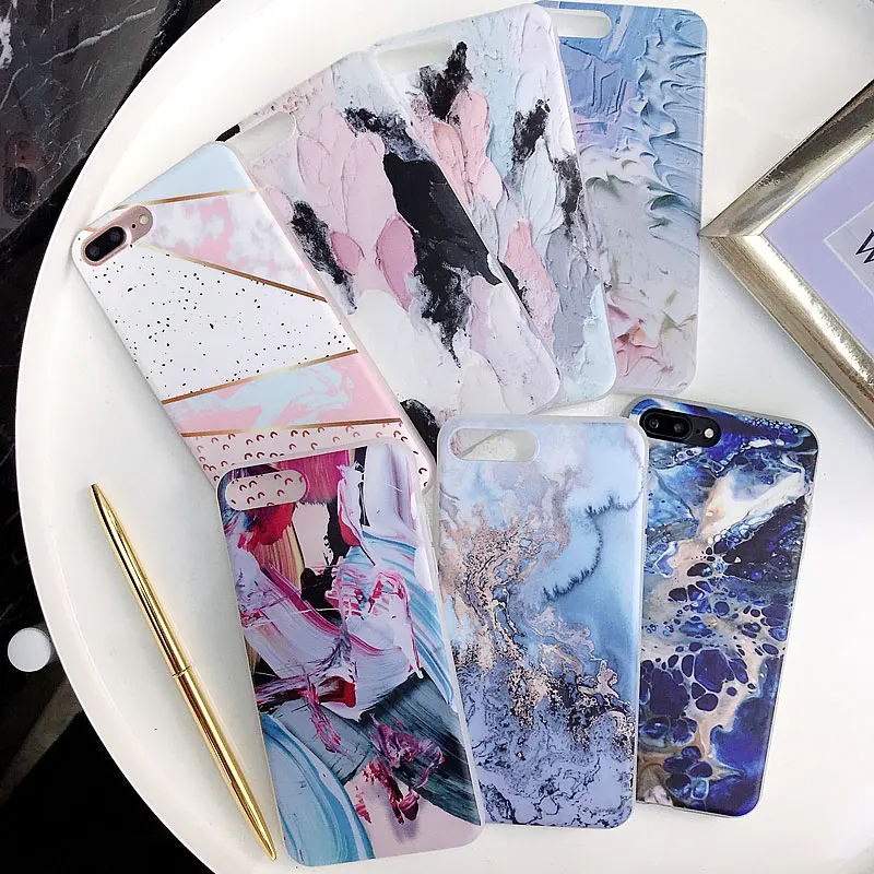 Boucho Lovely Marble Phone Case For iphone 8 Cases 7 Plus X Cover Art Mountain Painted Soft IMD Covers Bags Capa |