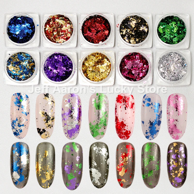 

Glitter Nail Foil Gold Silver Decal Sequins Platinum Paper Metal Manicure Nail Art Decoration Supplies Tool 10 Colors Available