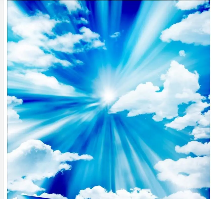 Обои 3d потолочные для комнат с изображением синего неба и белого солнечного