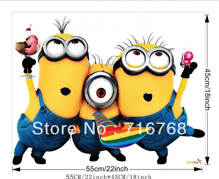 Standard Despicable Me 2 Minion Movie Decal Removable Wall Sticker Kids [Top Me] TM1406|sticker books collecting stickers|stickers rosesticker shop |