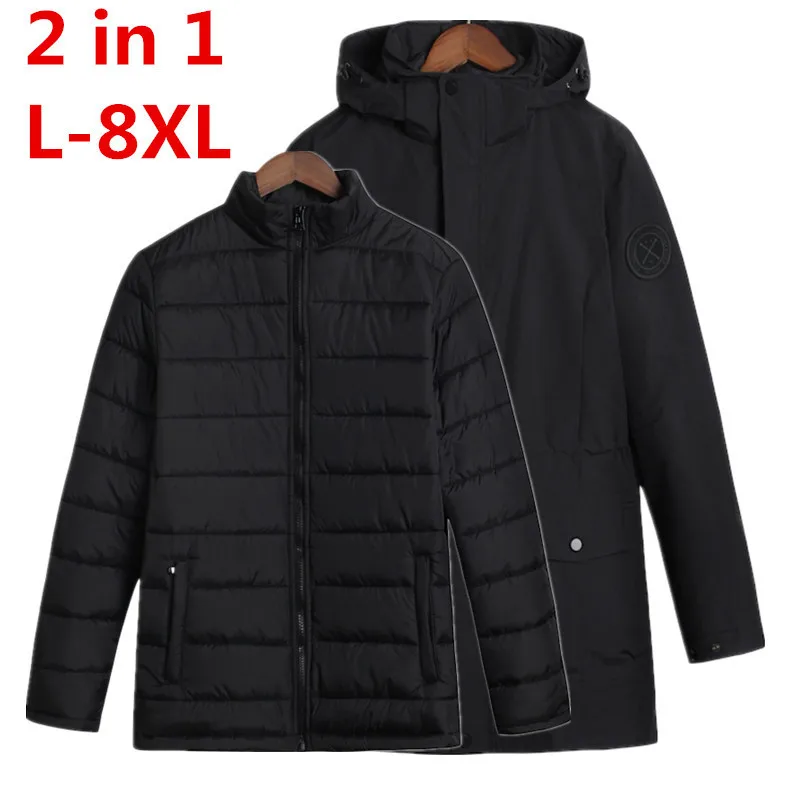 2018 большой размер 8XL 7XL 6XL водостойкая зимняя куртка мужская теплая 2 в 1 парка