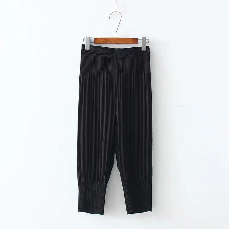 Pleated Plus Size 5XL Summer Calf-length Pants Thin Chiffon Pants Womens High Waist Slim Ladies Trousers Elastic Waist PantsA342