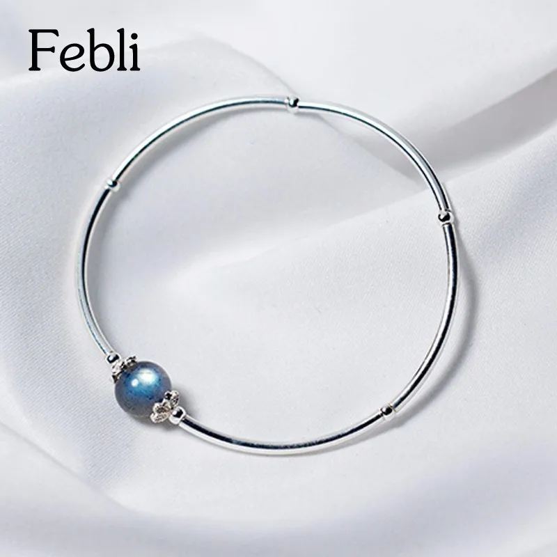 Febli S925 Silver Blue Moonstone Bracelet Fashionable And Simple Delicate Elegant Individual | Украшения и аксессуары