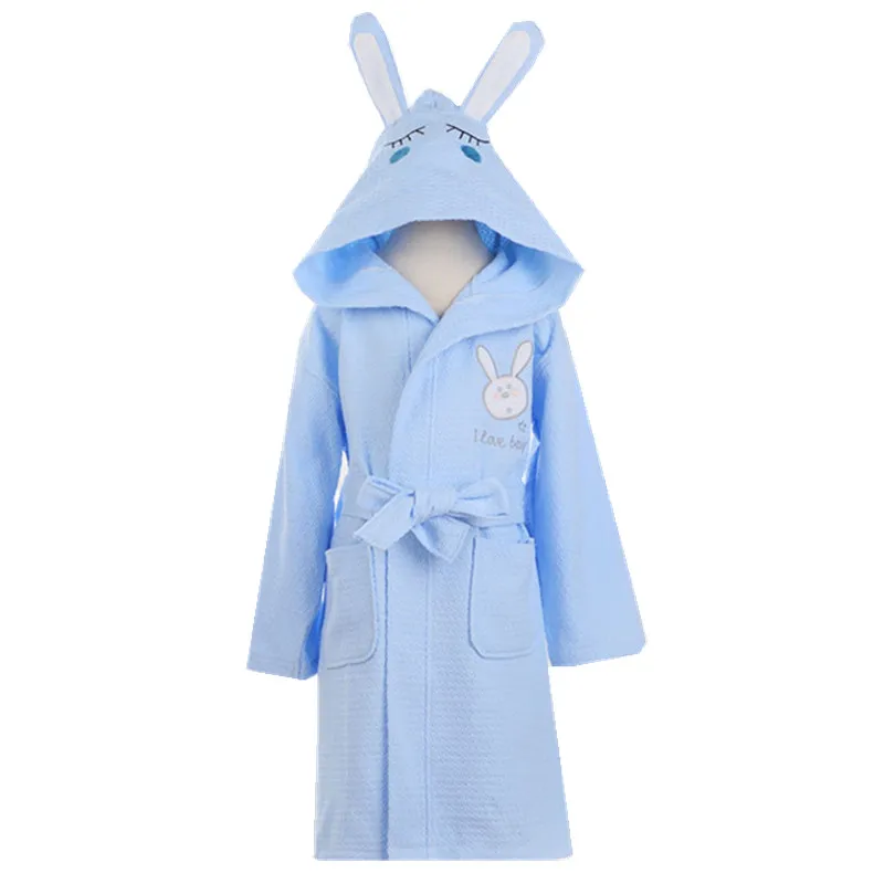 Boys Girls Bathrobe Waffle Robes Children's Bathrobes Kids Hooded White Blue Pink Sleepwear Lovely Rabbit Pajamas Gowns | Детская