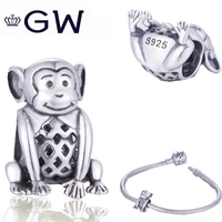 gw fashion jewelry 925 animals monkey bead silver charms jewelry fit european bracelets diy wholesale free dropshipping