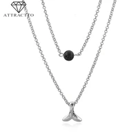attractto mermaid fishtail double layer necklace pendants charm for women stainless steel silver statement necklace sne190019