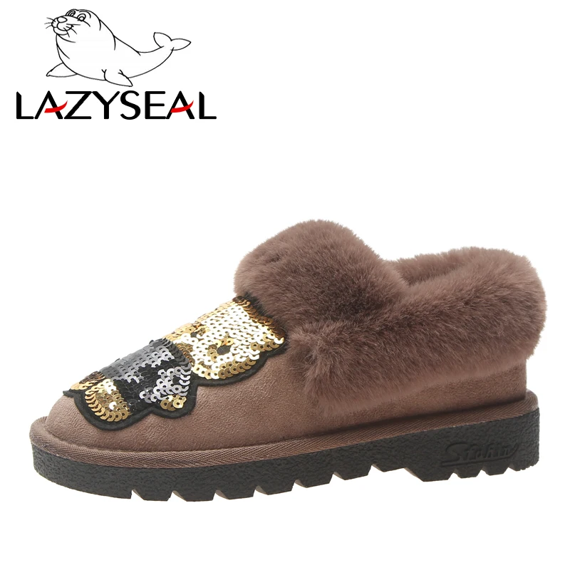 Женские сверкающие ботильоны для женщин LazySeal теплые зимние ботинки с блестками