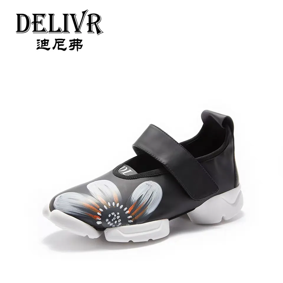 Delivr/женские кроссовки черного цвета из натуральной кожи модные ботинки с
