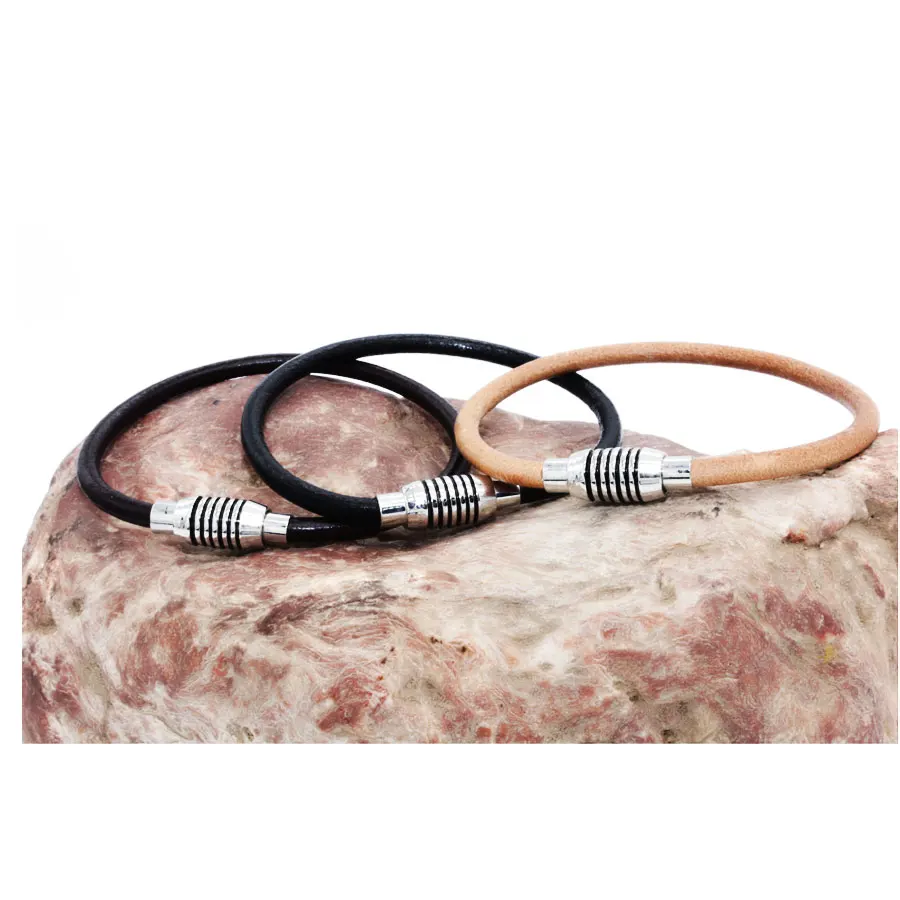 

DIY high quality cowhide threaded magnet buckle three color restoring ancient ways leather bracelets bangles