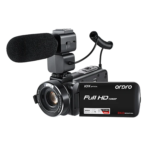 with mic Видеокамера Full HD 1080P Ordro Z82 10X оптическая видеокамера с внешним микрофоном широкоугольный объектив - Цвет: with mic