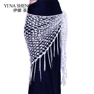 Танец живота Хип-шарф аксессуары для танцев тянущийся длинный треугольный пояс с кисточками ручной вязки для танца живота хип-шарф с блестками 12 цветов