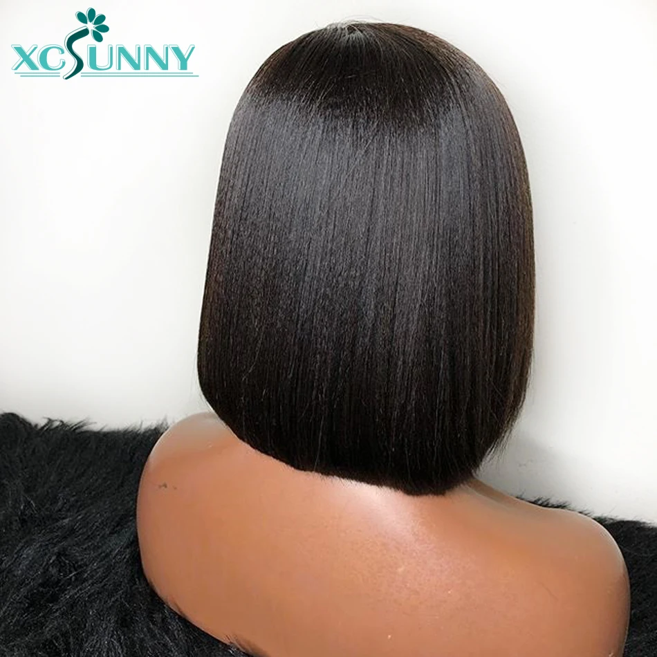 Прямые короткие парики Yaki из натуральных волос на шнурках перламутровые с