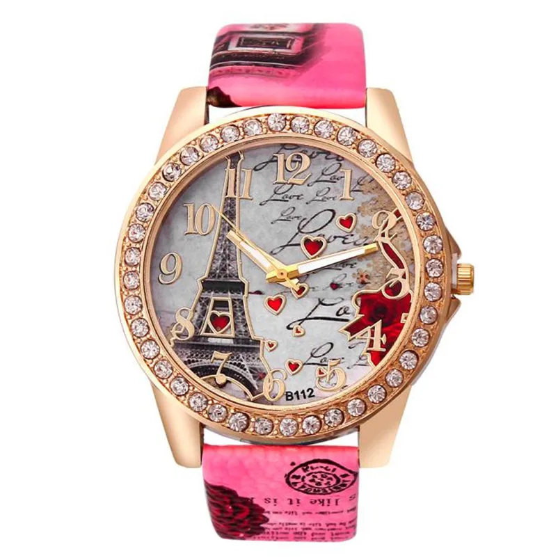 Women Watches Luxury Band Tower Pattern PU Leather Rhinestones Quartz Wrist relogios femininos bayan kol saat P30 | Наручные часы