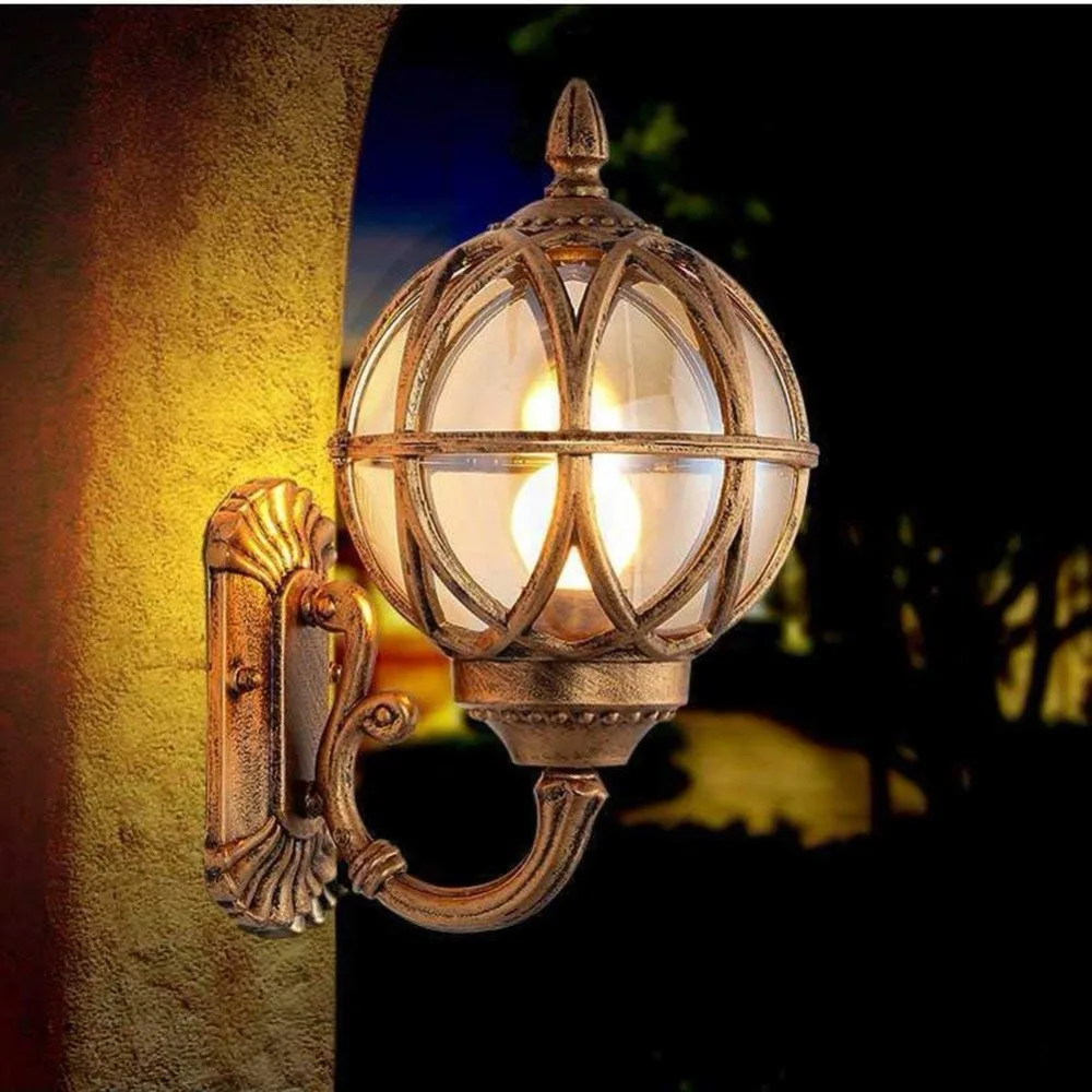 Antique Exterior Outdoor Waterproof Lantern Wall Lamp Oil Rubbed Glass Sconce for Villa Balcony Courtyard Garden Corridor | Лампы и