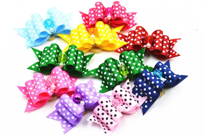 

20/50/100pcs /set Pet dog Cat bow tie cute dot pattern dog bow in hair grooming hair accessories puppy hair bows with Rhinestone