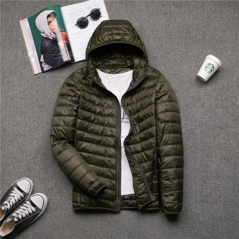 As picture Hooded Ультралегкая Мужская однотонная белая куртка-пуховик на утином пуху, мужские короткие пуховые пальто со стоячим воротником, мужская верхняя одежда с капюшоном, мужская одежда - Цвет: As picture Hooded