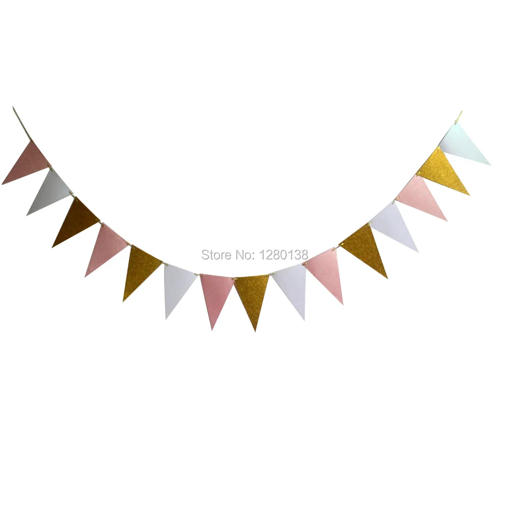 5 упаковок золотые розовые белые мерцающие бумажные флаги|bunting banner|paper flagsflag garland |