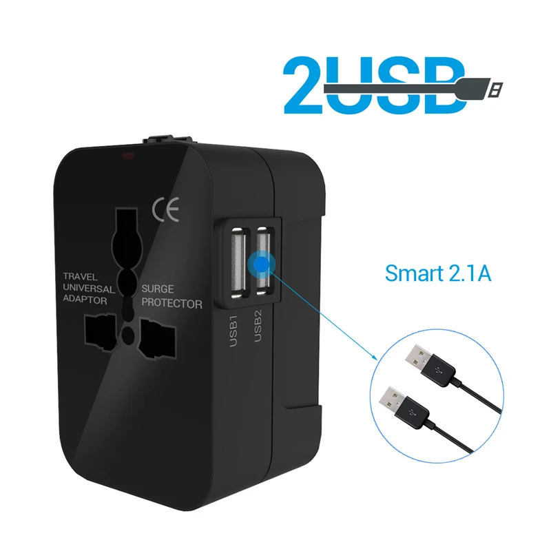 Turata Универсальный двойной Порты и разъёмы Travel Adapter Зарядное устройство розетки