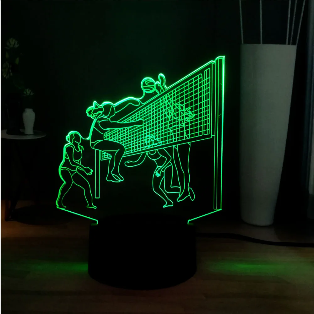 Новые 3D креативные Спортивные Женские волейбольные команды, играющие в волейбол светодиодный Изменение светодиодный DEC настольная лампа лучший подарок друзей