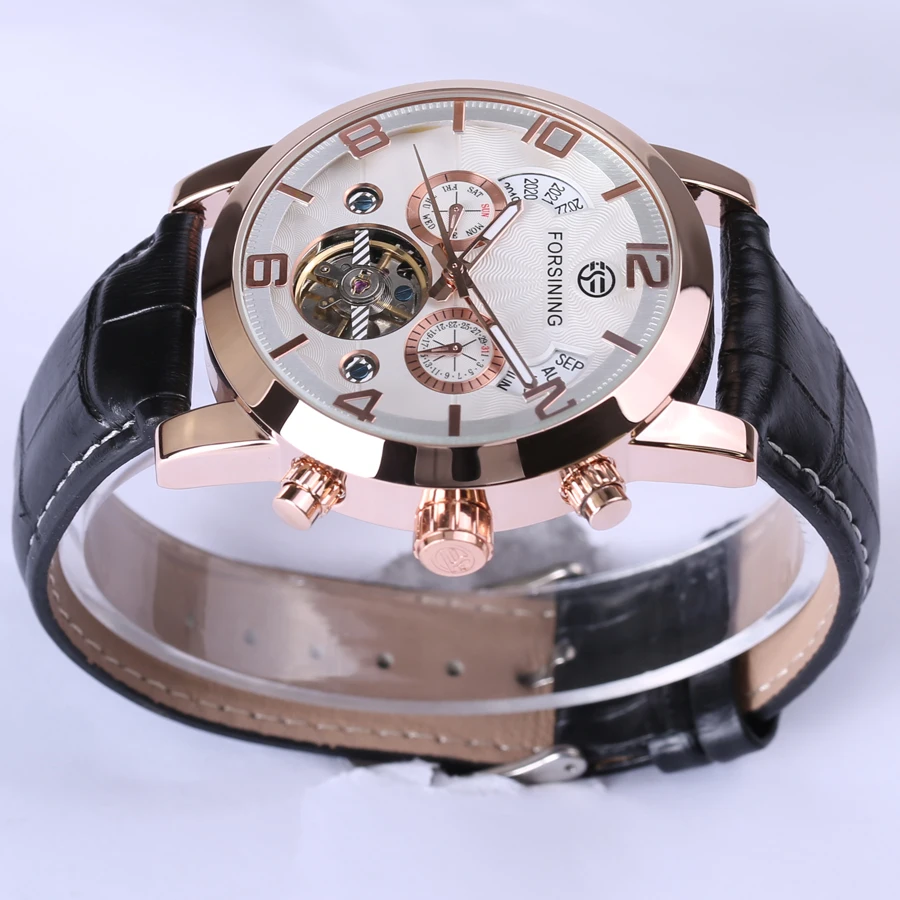 Мужские автоматические механические часы повседневные цвета розового золота с