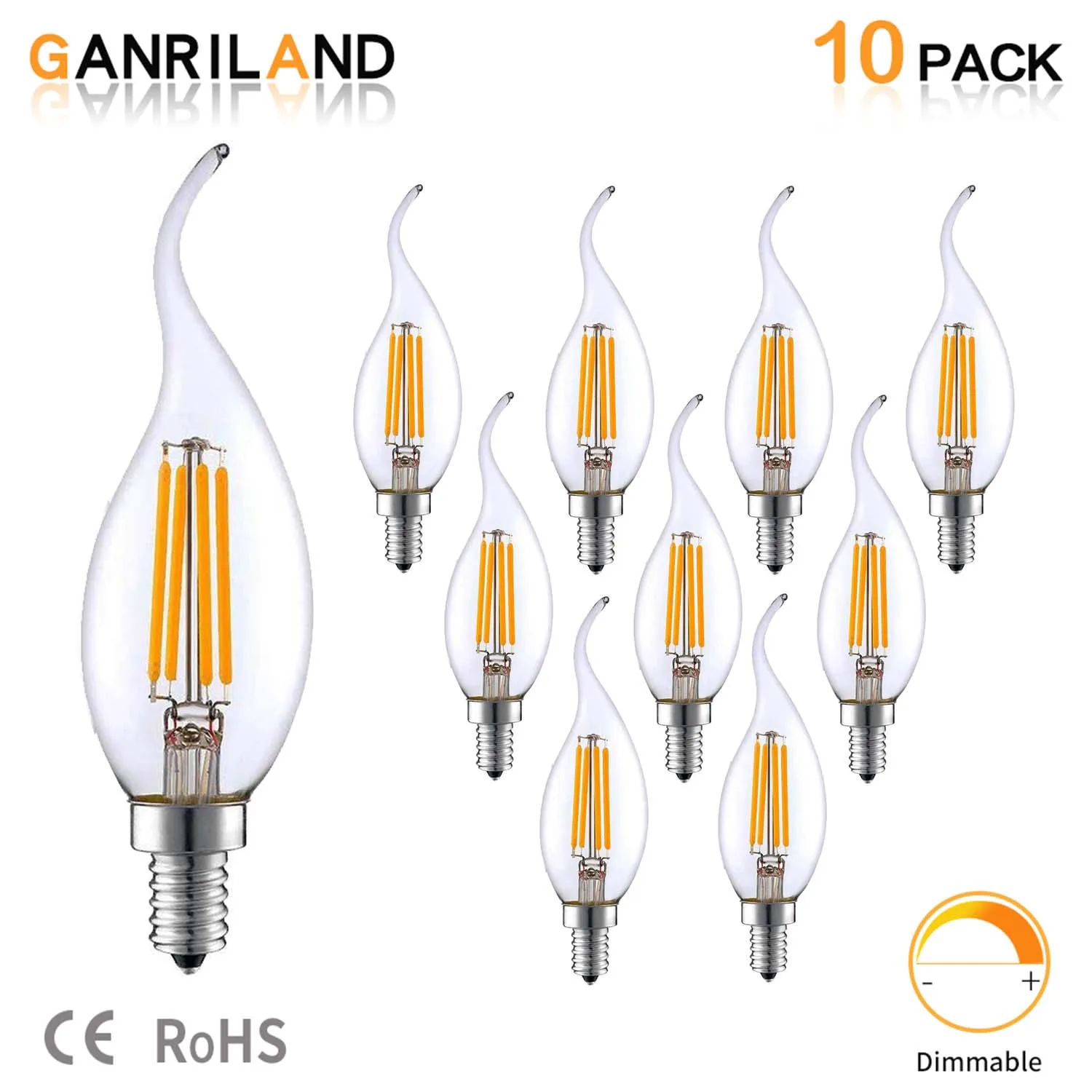 10PCS 2700K E14 220V Светодиодный светильник C35 4W Диммируемый светодиодный свечи накаливания канделябры с изогнутым кончиком 35W эквивалент накаливания - Испускаемый цвет: 10PCS 2700K