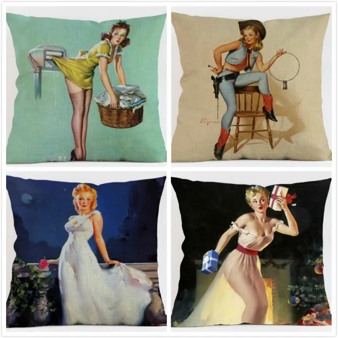 Новинка оригинальная льняная Подушка с рисунком девочки декоративная картинка