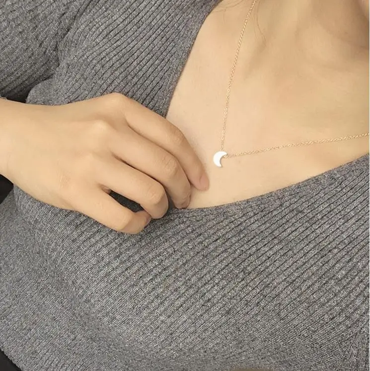 Korean Fashion Simple Gold And Silver Moon Pendant Necklace Clavicle Chain | Украшения и аксессуары