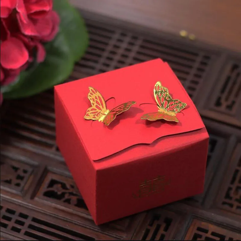 AVEBIEN 20pcs Two Butterflies Wedding Decoration Favors and Gifts For Guests Candy Box Red Cardboard Event Party Supplie | Дом и сад