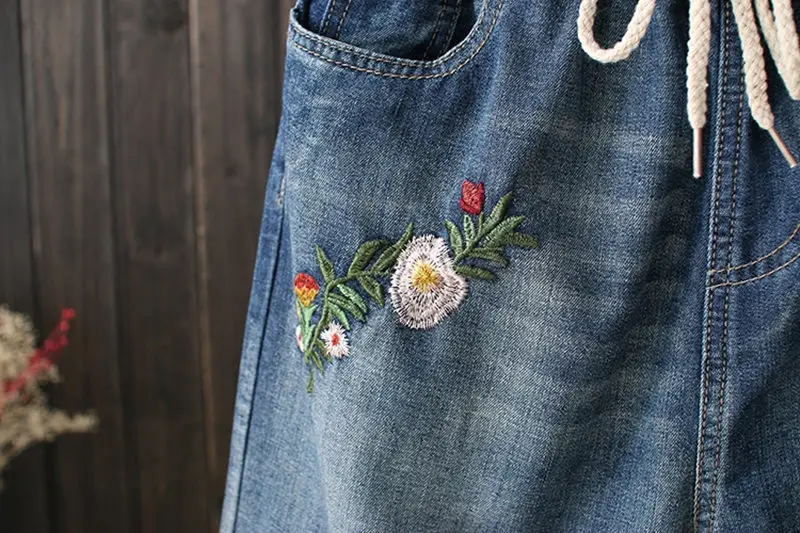 Хлопковые джинсы с вышивкой дырками в стиле ретро женские шорты свободного