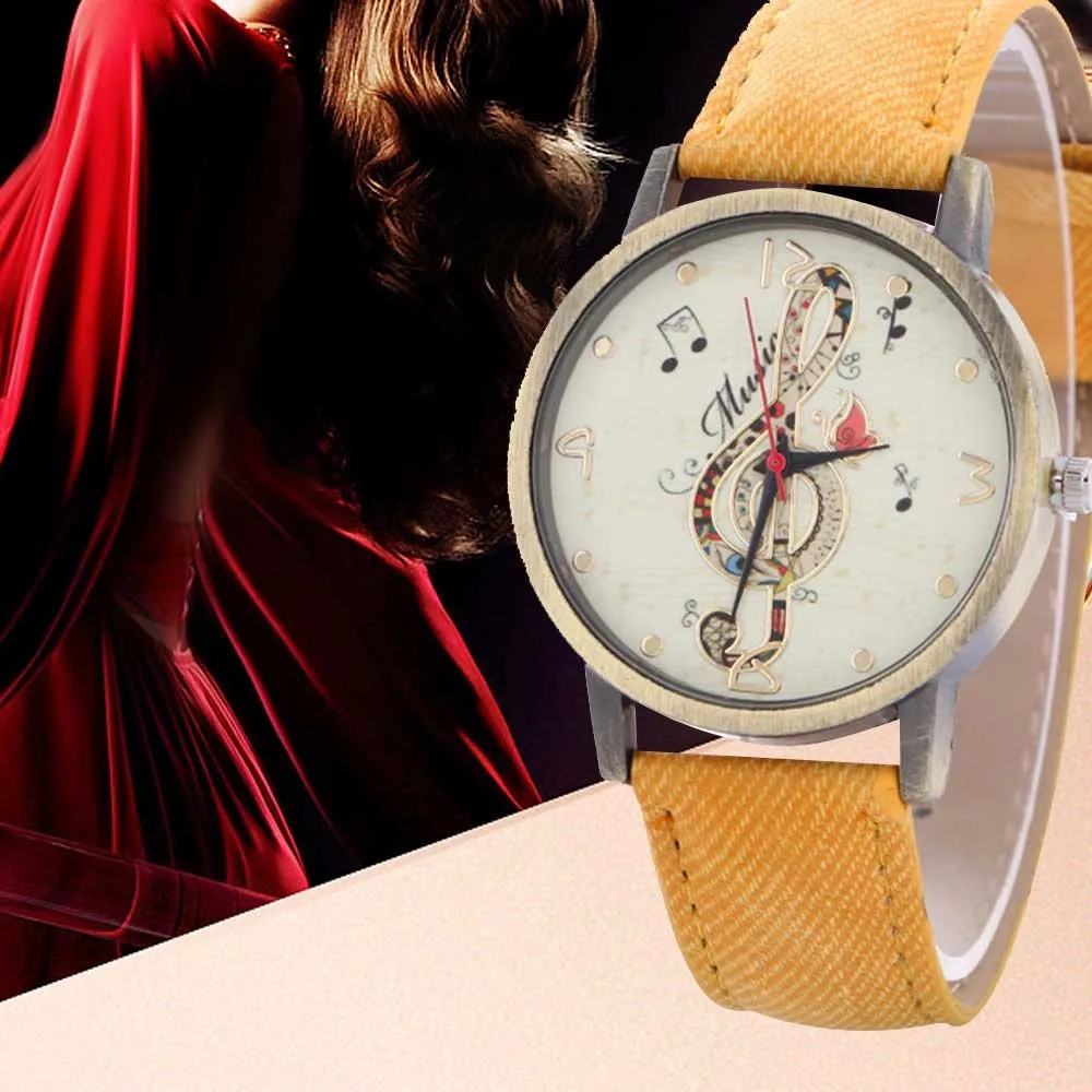 Кожаный Relojes Кварцевые часы Женские часы повседневные часы с музыкальными нотами круглые часы reloj de mujer хороший подарок 5