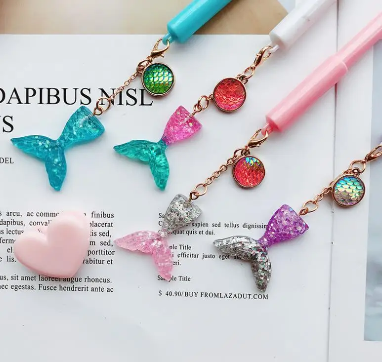 

4 Pcs/set Lovely 0.5mm Shining Fish Mermaid Scale Pendant Gel Pens Black Colored Signature Pens Stationery Office School Supply