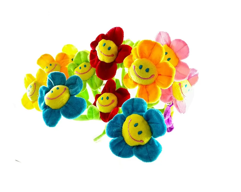 Carita sonriente de flores de felpa, 13 pulgadas de largo, tallos flexibles, 8 colores surtidos, girasoles felices, regalo para ni&ntilde;os y ni&ntilde;as, 16 Uds.-1