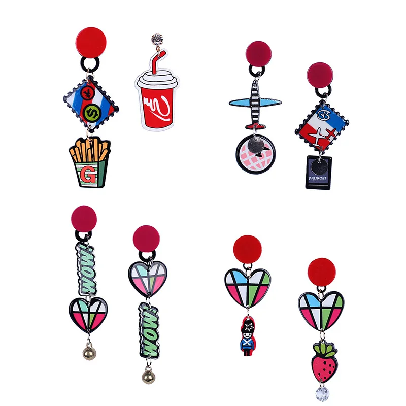 Korean Fashion Creative Earrings Plastic Resin Cute Love Burger Plane Cube Multiple Style Drop Simple Wild Jewelry | Украшения и