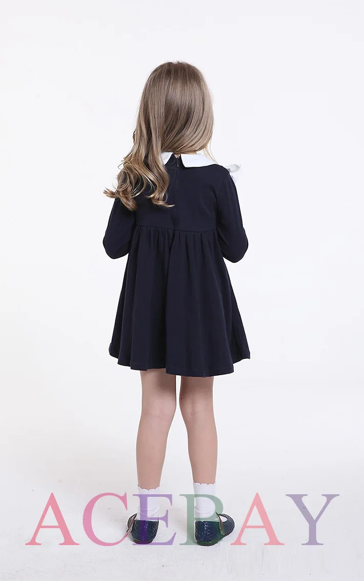 ACEBAY girls dresses 2015 New high quality Knee-length Button A-line Full Solid Dresses cotton made aged 4-8 kids clothing | Детская
