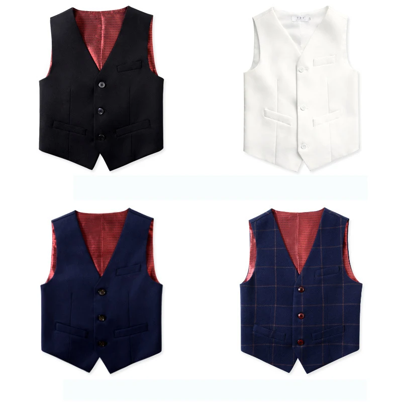 

Children's Black Suit Vest Flower Boy Dress Piano Performance Vest British Style Shool Party Solid Color Waistcoat 4-18T