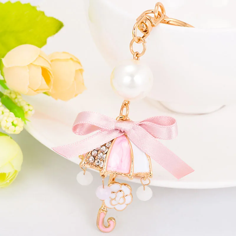 

Trinkets Umbrella Shape Key Rings Key Holder Romantic Colorful Style Wally Decorated Women Key Chains Good Luck CH964