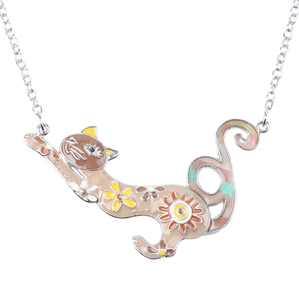 Bonsny Enamel Alloy Cat Kitten Necklace Pendant Chain Collar Novelty Animal Jewelry For Women Girls Pet Lovers Gift Party Charms | Украшения