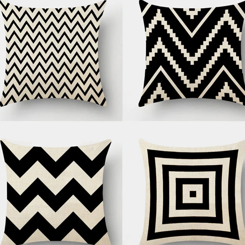 

Retro black and white stripe Simple geometric Linen pillow cover fashion Square Home pillowcase for automotive offices Decoratio