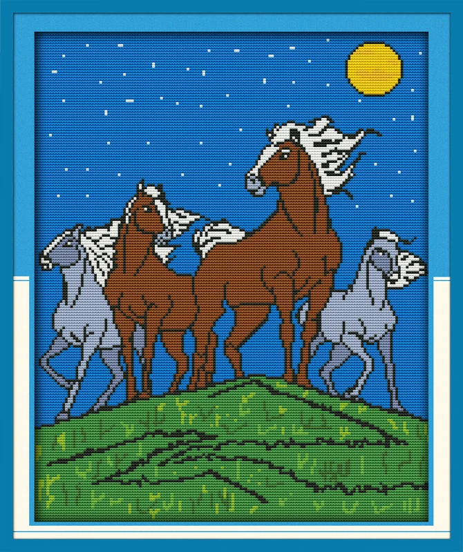 Лошадей в лунном свете счетный крест DMC стандартные вышивка крестом DIY комплект