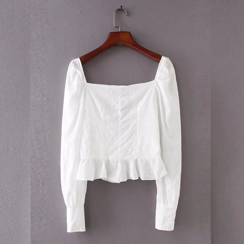 Летние женские топы и блузки Корейская белая блузка с квадратным воротником