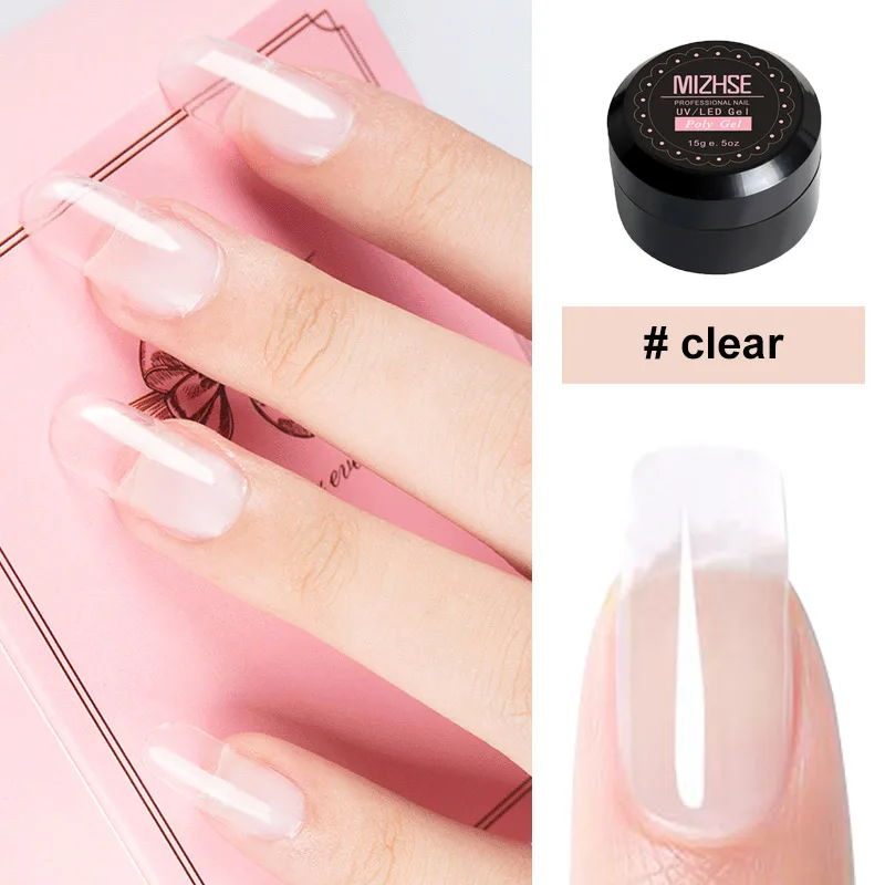 1pcs Clear Color MIZHSE, УФ-гель, полигель для ногтей, полигели, строитель, полигель, набор для наращивания ногтей, акриловый, для дизайна ногтей, кристалл, УФ-смола, строительный гель, 15 мл - Цвет: 1pcs Clear Color