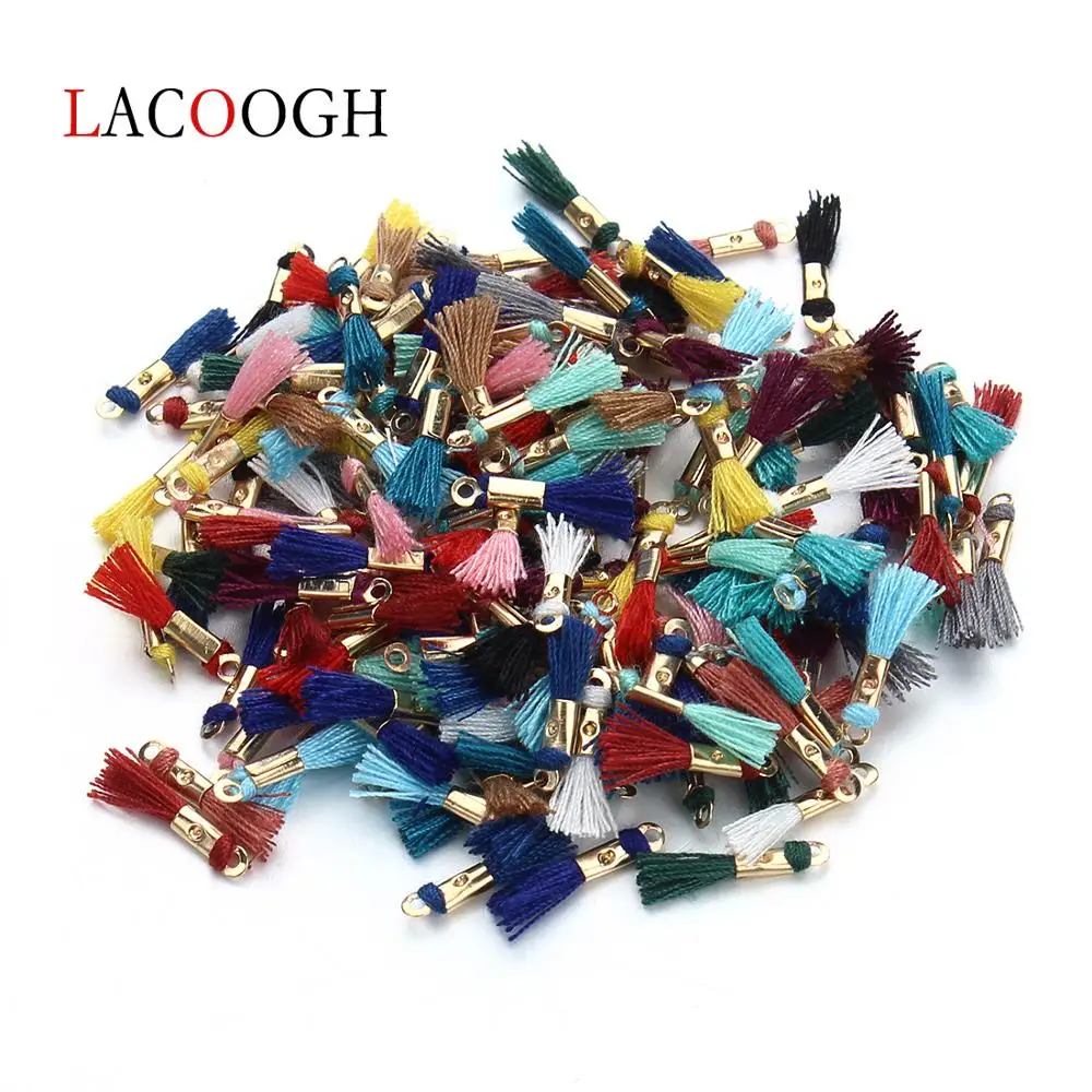 

100pcs/lot 16mm Mixcolors Cotton Tassel For Keychain Silk Tassels Charms Pendant Fit Earrings With Color Caps DIY Jewelry Making