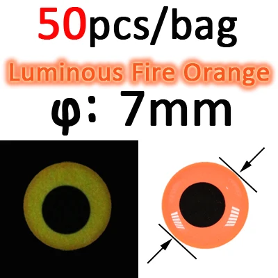 50pcs 7mm FireOrange ICERIO 50 шт. светящиеся 3D эпоксидные рыбные глаза для завязывания мух стример приманка джиг приманка изготовление материала - Цвет: 50pcs 7mm FireOrange