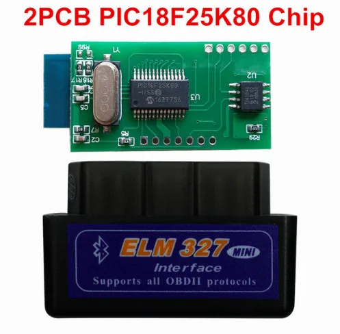 Лучший двойной PCB Супер Мини ELM327 Bluetooth V1.5 PIC18F25K80 Android IOS PC WIFI ELM 327 1,5 25K80 OBD2 автомобильный Disgnostic сканер - Цвет: 2pcb elm327 black