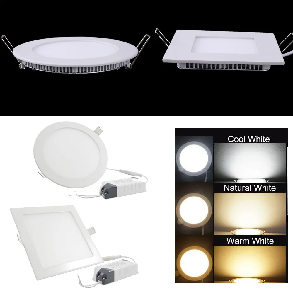 6W/9W/12W/15W Square/Round Slim LED Panel Light Recessed Kitchen Bathroom Ceiling Lamp Warm White/Cool White Downlight 220V | Освещение